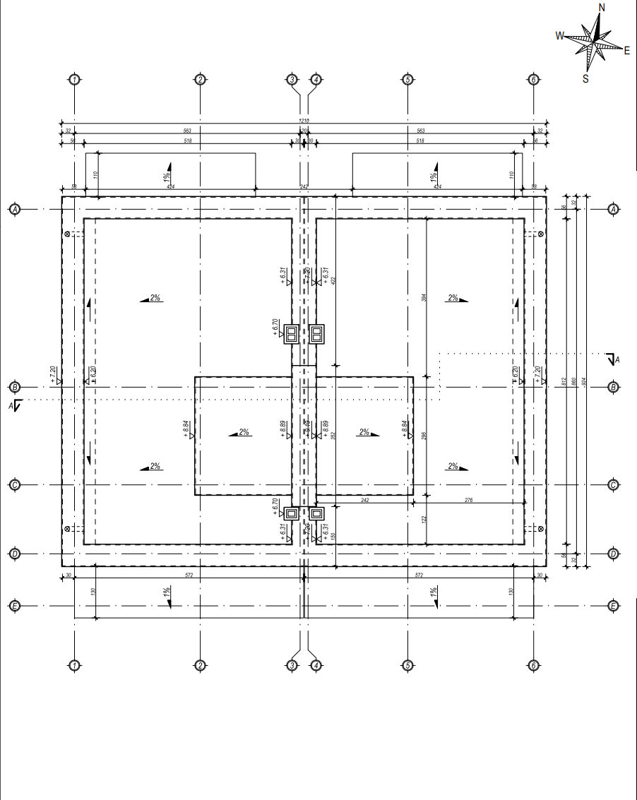 Rzut dachu użytkowego - tarasy
